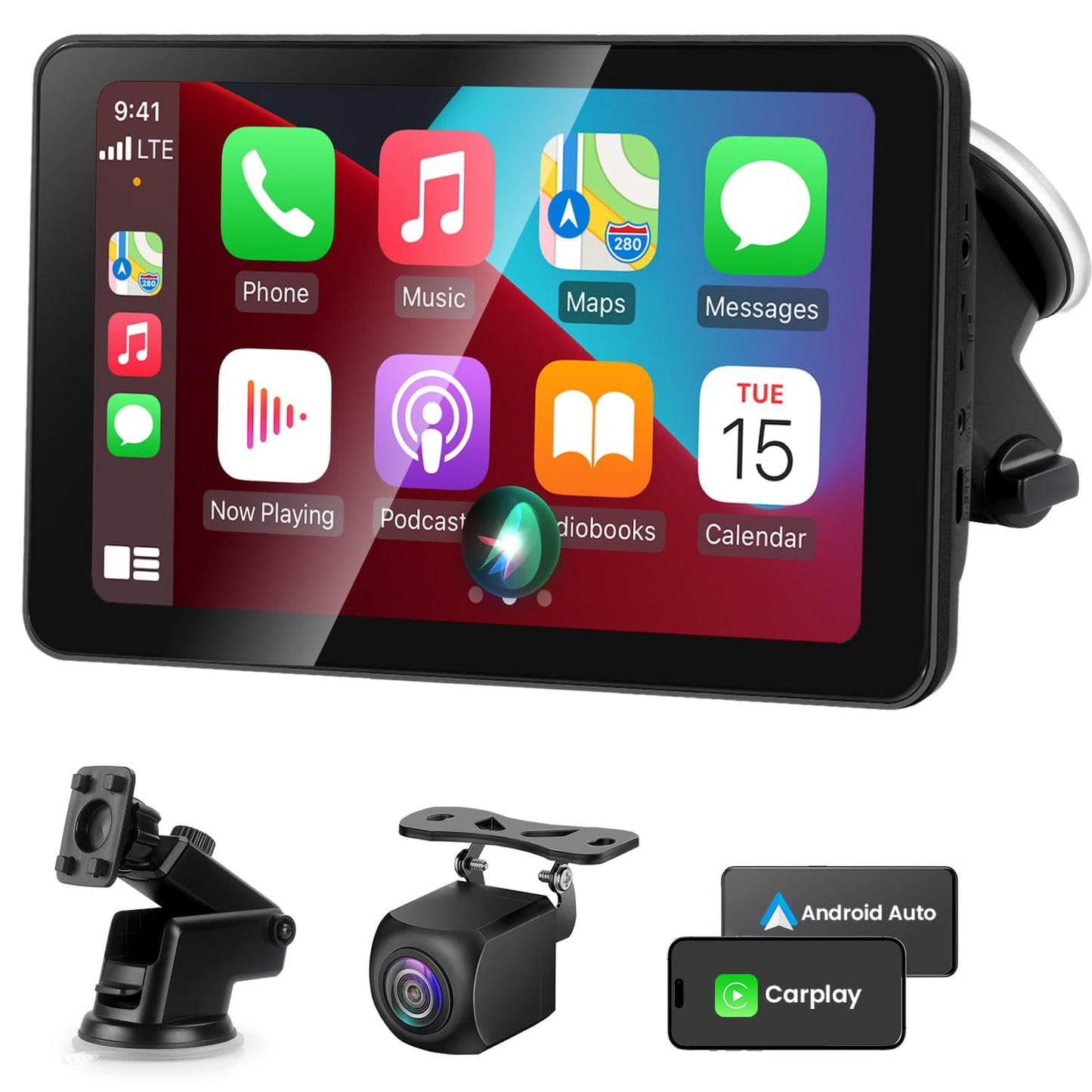 Wireless Apple CarPlay Android Auto Screen, Car Stereo 7" Touch Screen with HD Reversing Camera Portable Navigation Radio Vedio Player with Bluetooth