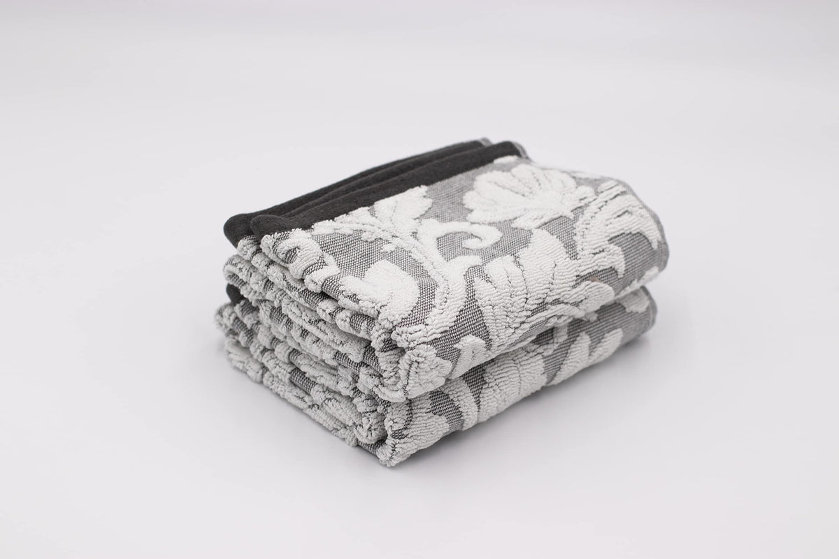 Lex's Linens Pack of 2 Jacquard Floral Guest Towels Grey