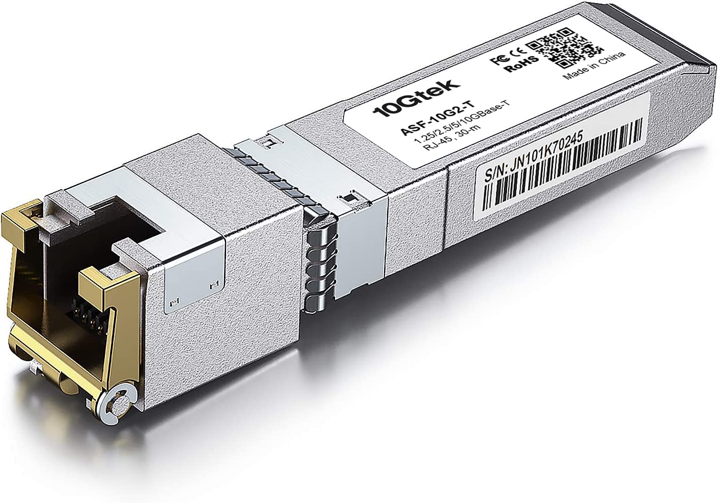 10Gtek 1.25/2.5/5/10GBase-T SFP+ RJ-45 CAT.6a Copper Transceiver, up to 30 meters, Compatible with Cisco SFP-10G-T-S, Ubiquiti UniFi UF-RJ45-10G,