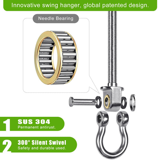 BeneLabel 4pcs Swing Hanger Bearing, Heavy Duty Hammock Hook M10 Hanging Chair Screw Eye Bolt 225mm Swivel Ceiling/Beam Mounting Bracket Kit for Yoga