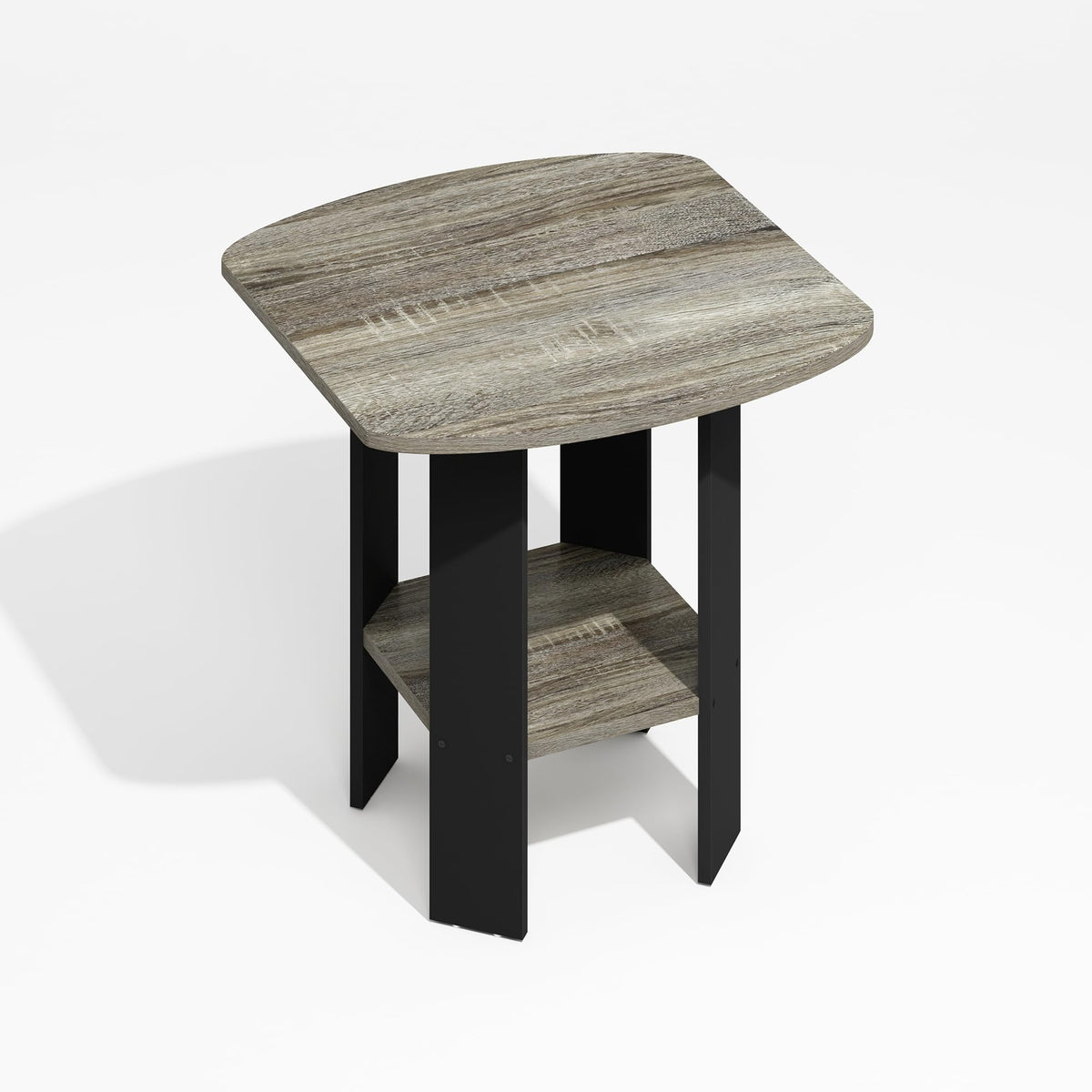 Furinno MODERN Side Table, Square Round Corner End Table with Storage Shelf, Night Stand, Bedside Table, for Living Room, Bedroom, Grey Oak