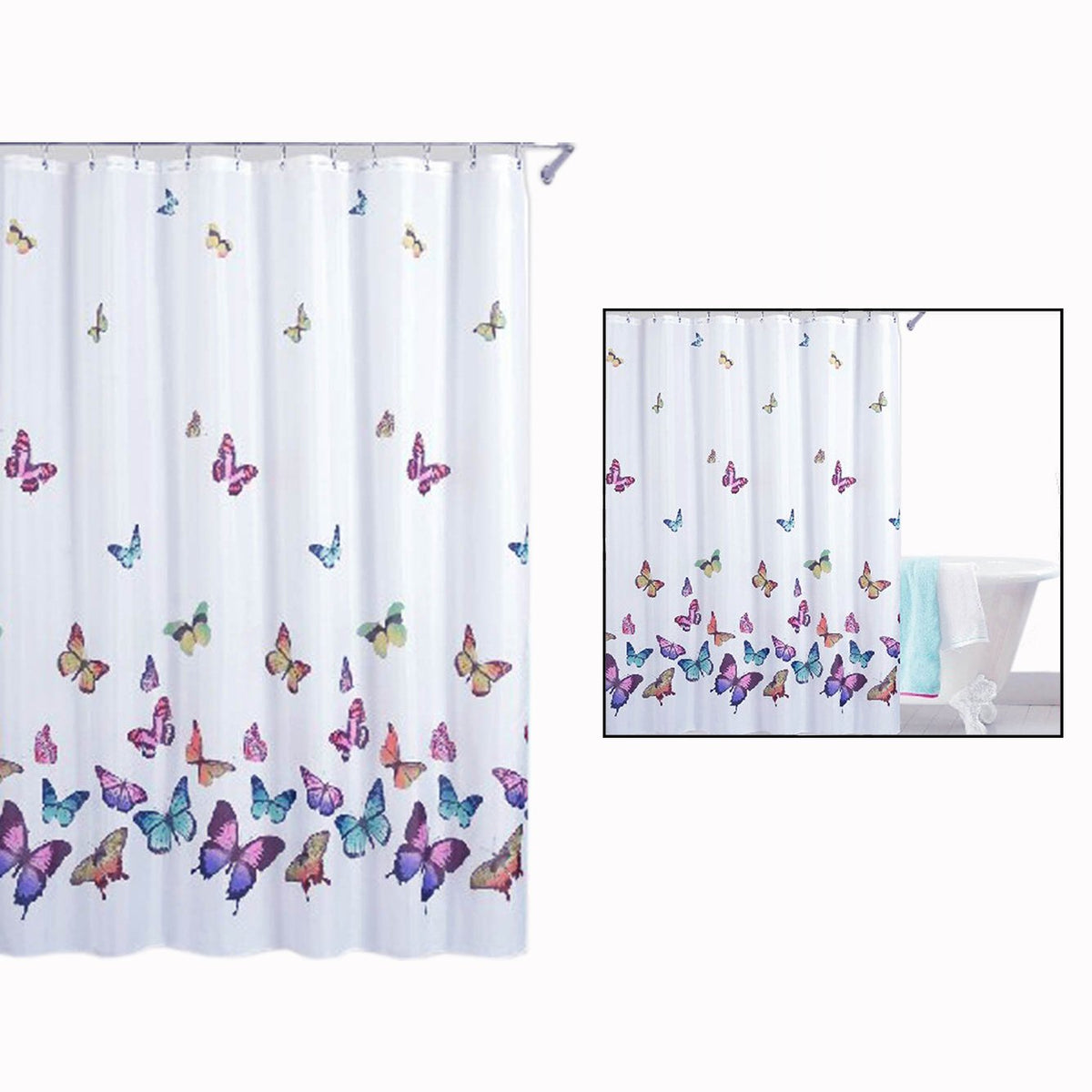Itian Butterflies Print Shower Curtain Waterproof Polyester Bath Multi Color Curtain 71"x 71" with Hooks