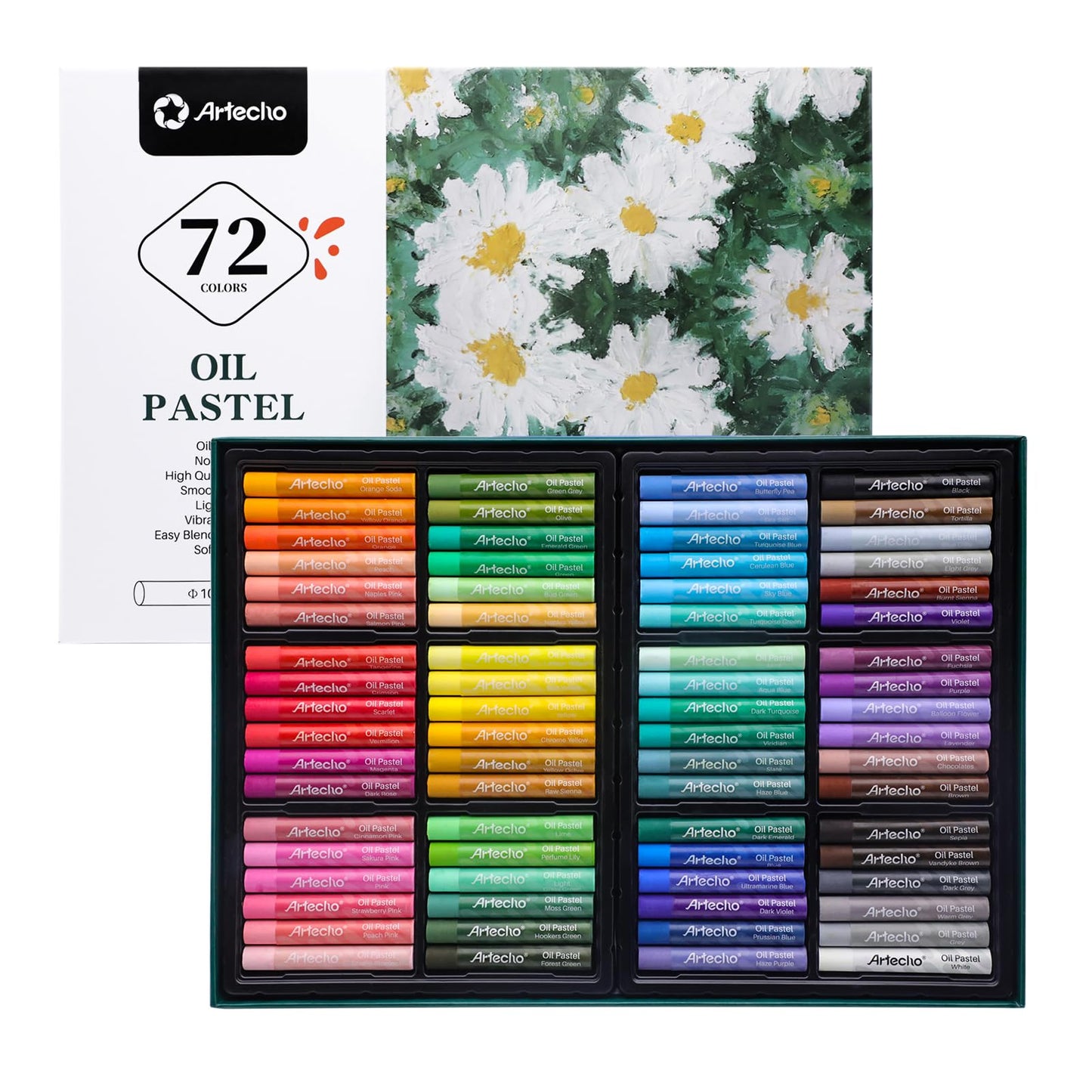 Artecho Oil Pastels Set of 72 Colors, Soft Oil Pastels for Art Painting, Drawing, Blending, Oil Crayons Pastels Art Supplies for Artists, Beginners,