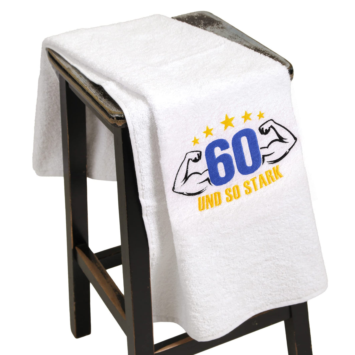 Abc Casa 60th birthday gift towel with embroidered muscles for men - a useful gift for 60 years - a wonderful gift idea for 60th