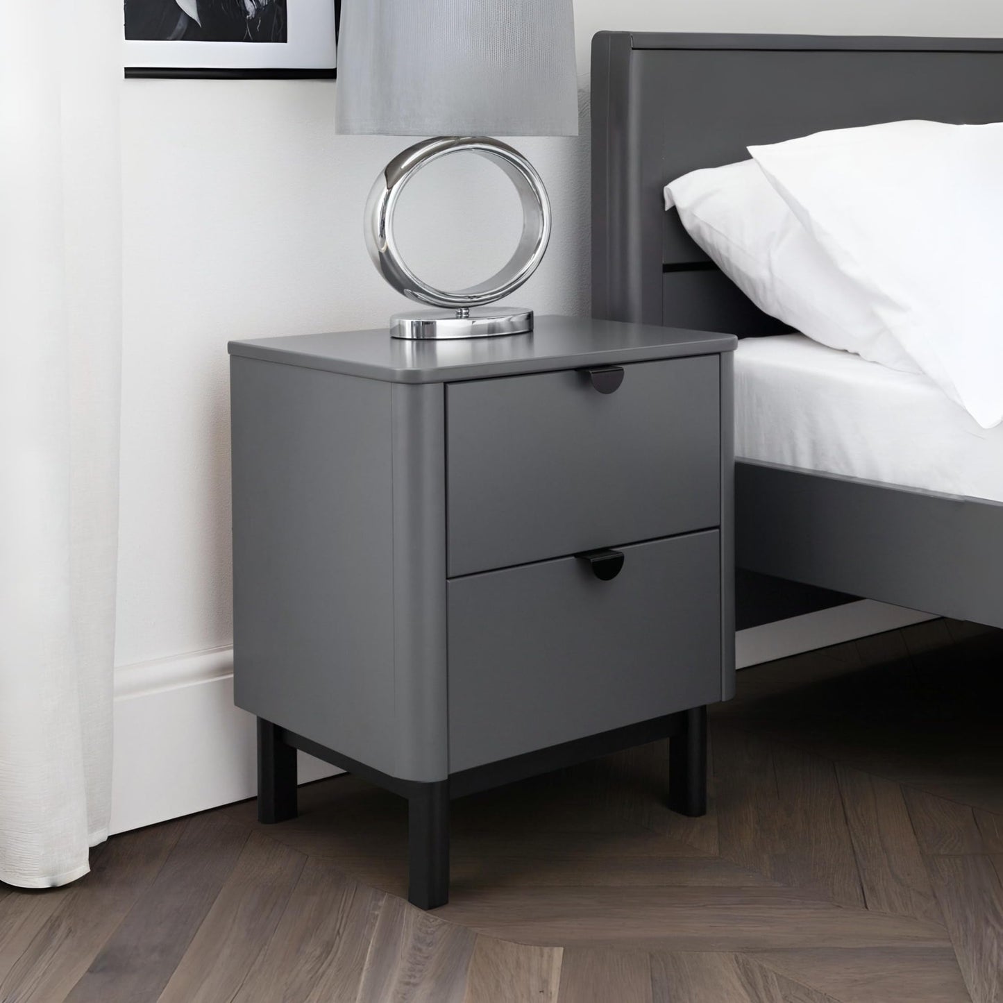 Julian Bowen Storm Grey Wood Chloe 2 Drawer Bedside Table