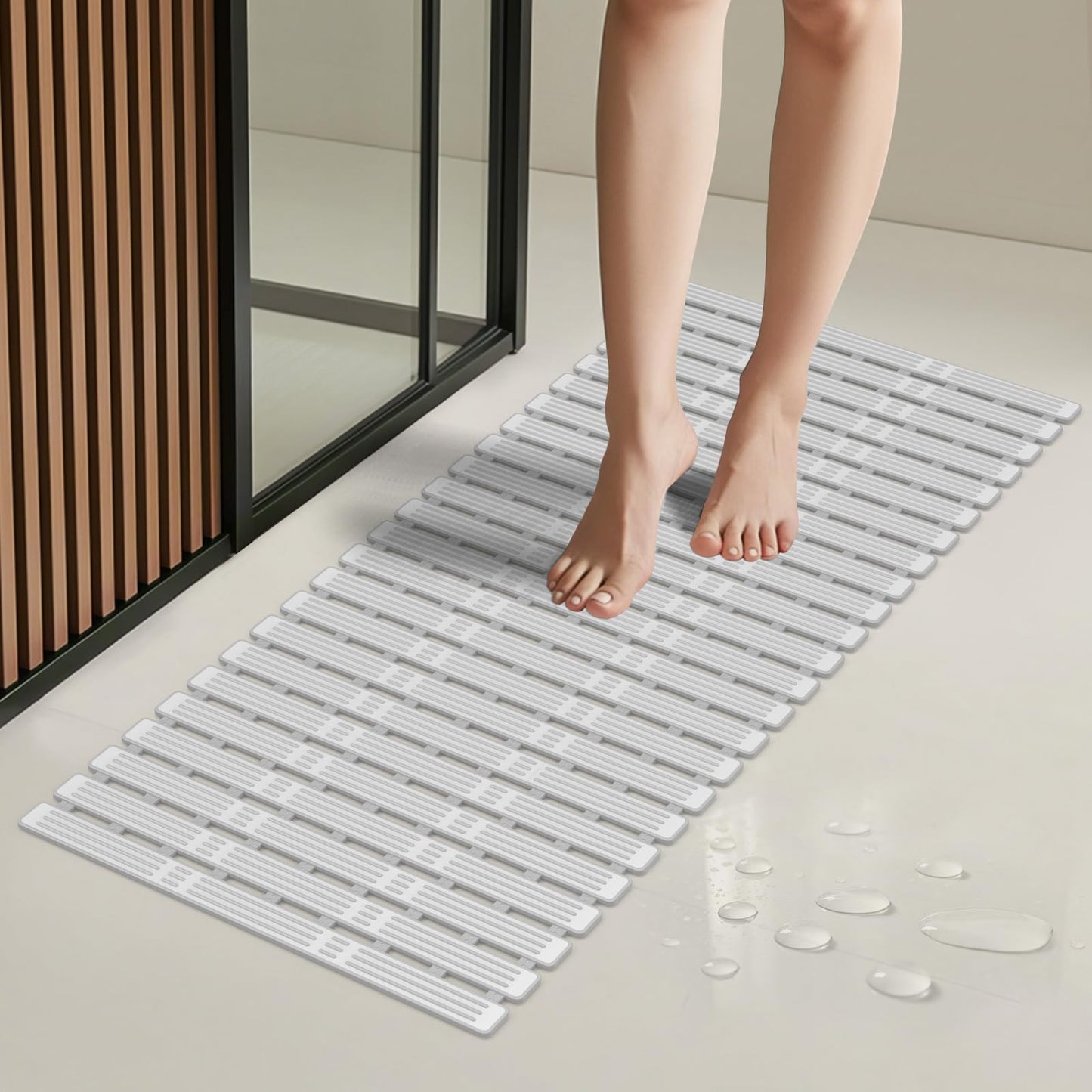 SunnyOcean Shower Mat Non Slip Anti Mould, 90x40cm Non Slip Bath Mats for Inside Shower, Extra Long Bathtub Mats, Rubber Anti Slip Bathmat with