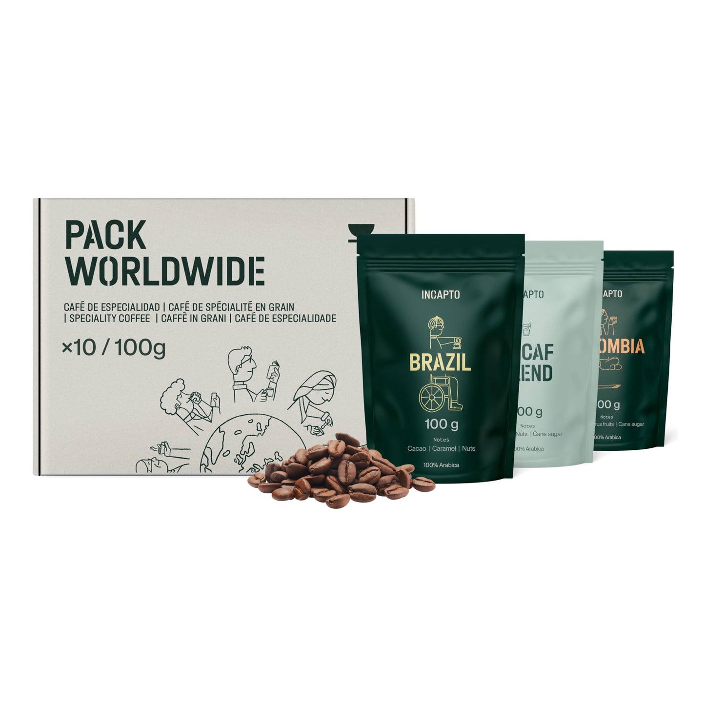 Incapto World Coffee Tasting Pack ? 10 Specialty Coffees | 100% Arabica | Naturally and Artisanally Roasted | Perfect Coffee Gift | 10 x 100g Packs