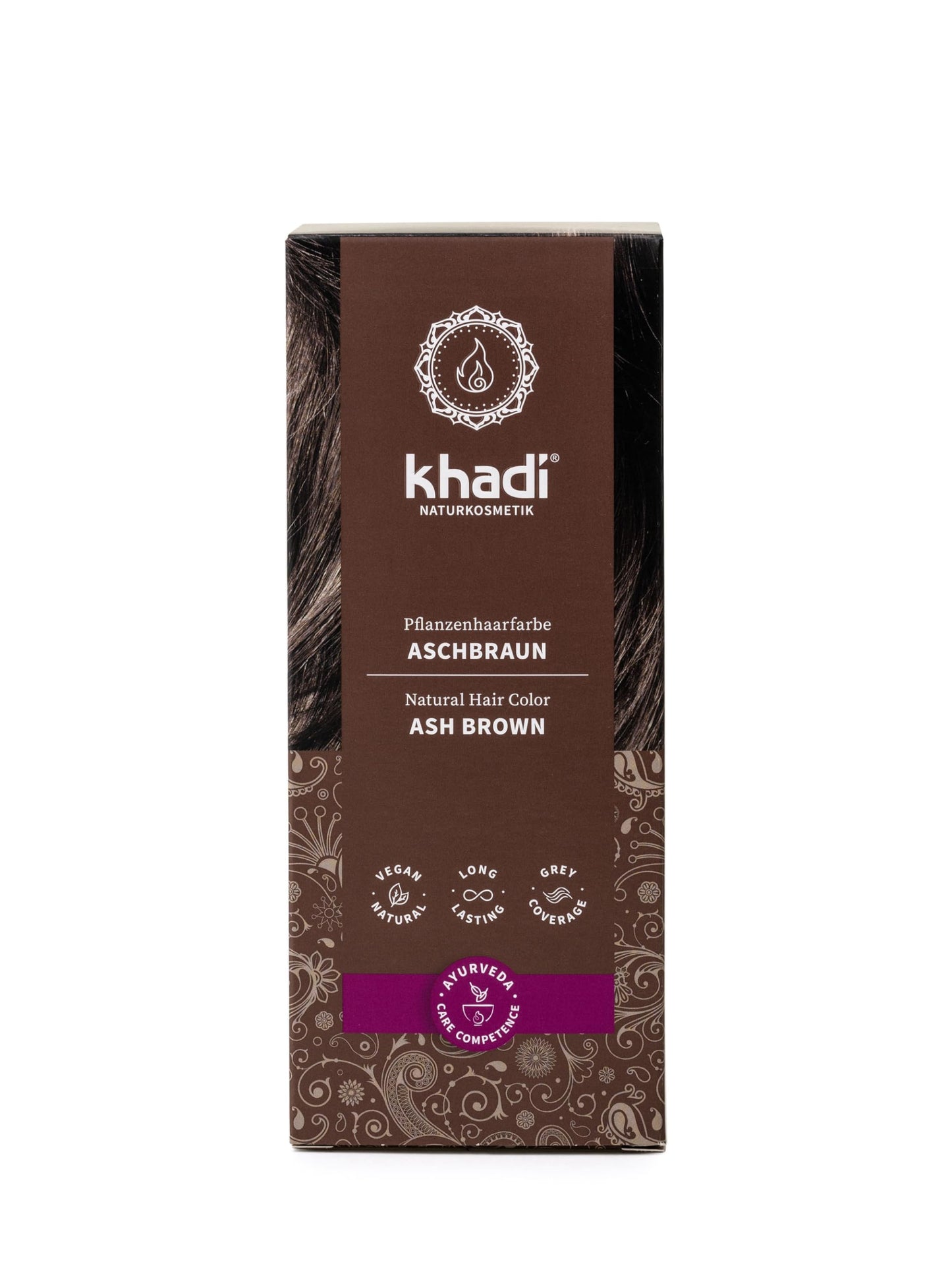 khadi ASH BROWN Natural Hair Colour - Natural cosmetics - hair Colour for matte & medium brown - plant hair Colour - 100% herbal, natural & vegan -