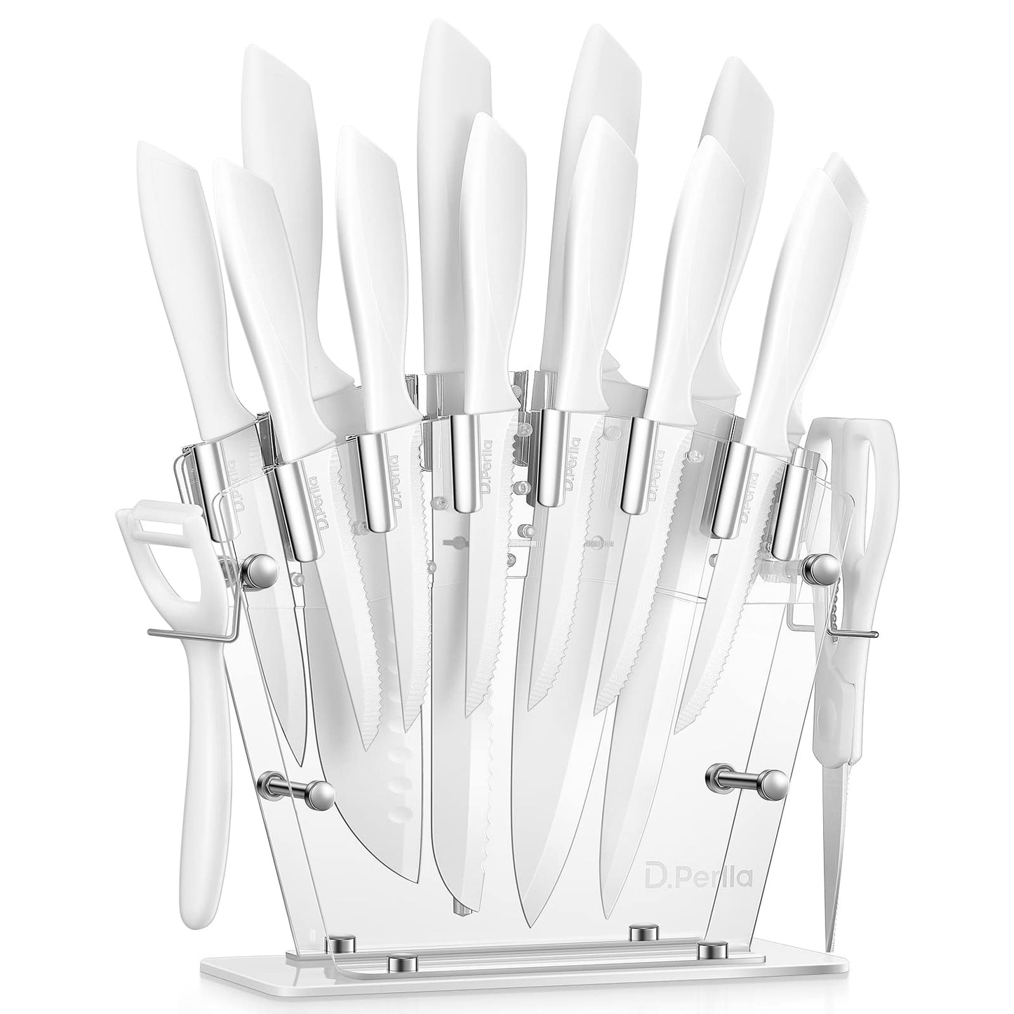Knife Set, D.Perlla 16 PCS High Carbon Stainless Steel Kitchen Knife Set, Non Slip Handle, Sharp Knife, Rust and Corrosion Resistant, with Acrylic
