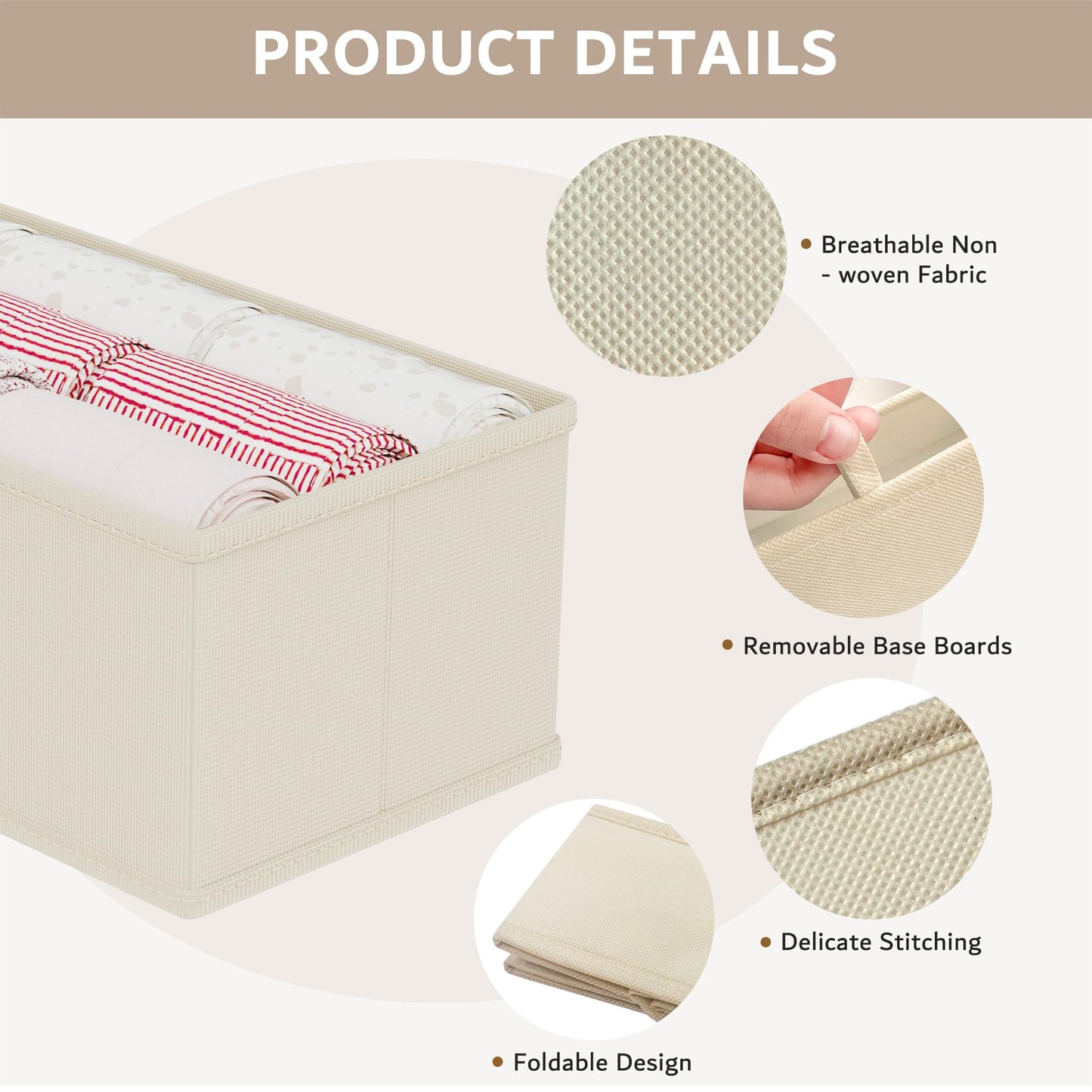 XIVIRACK 10 Pack Drawer Organizer for Clothes, Underwear Drawer Organizer Bins, Foldable Fabric Closet Storage Organizers