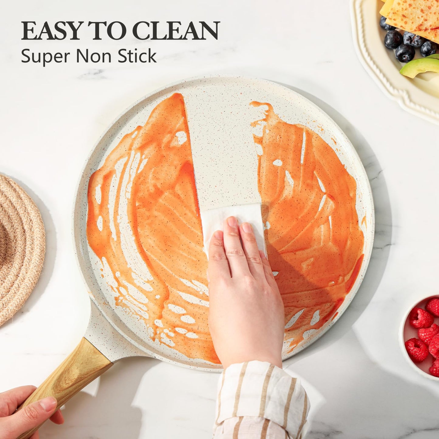 SENSARTE Nonstick Pancake Pan with Spreader, 30cm Natural Ceramic Coating Dosa Pan Crepe Pan Flat Skillet Tawa Griddle with Stay-Cool Handle,