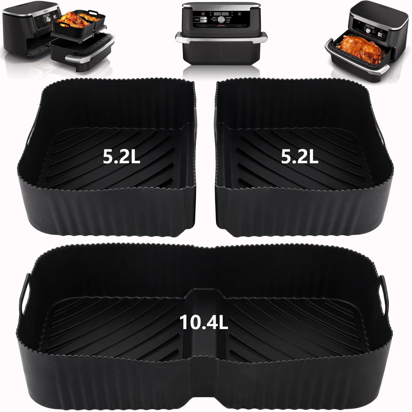 Silicone Air Fryer Liners for Ninja AF500UK, Air Fryer Accessories for 10.4L Foodi Flexdrawer AF500UK AF500UKCP, 3 Pcs Large Reusable Inserts for