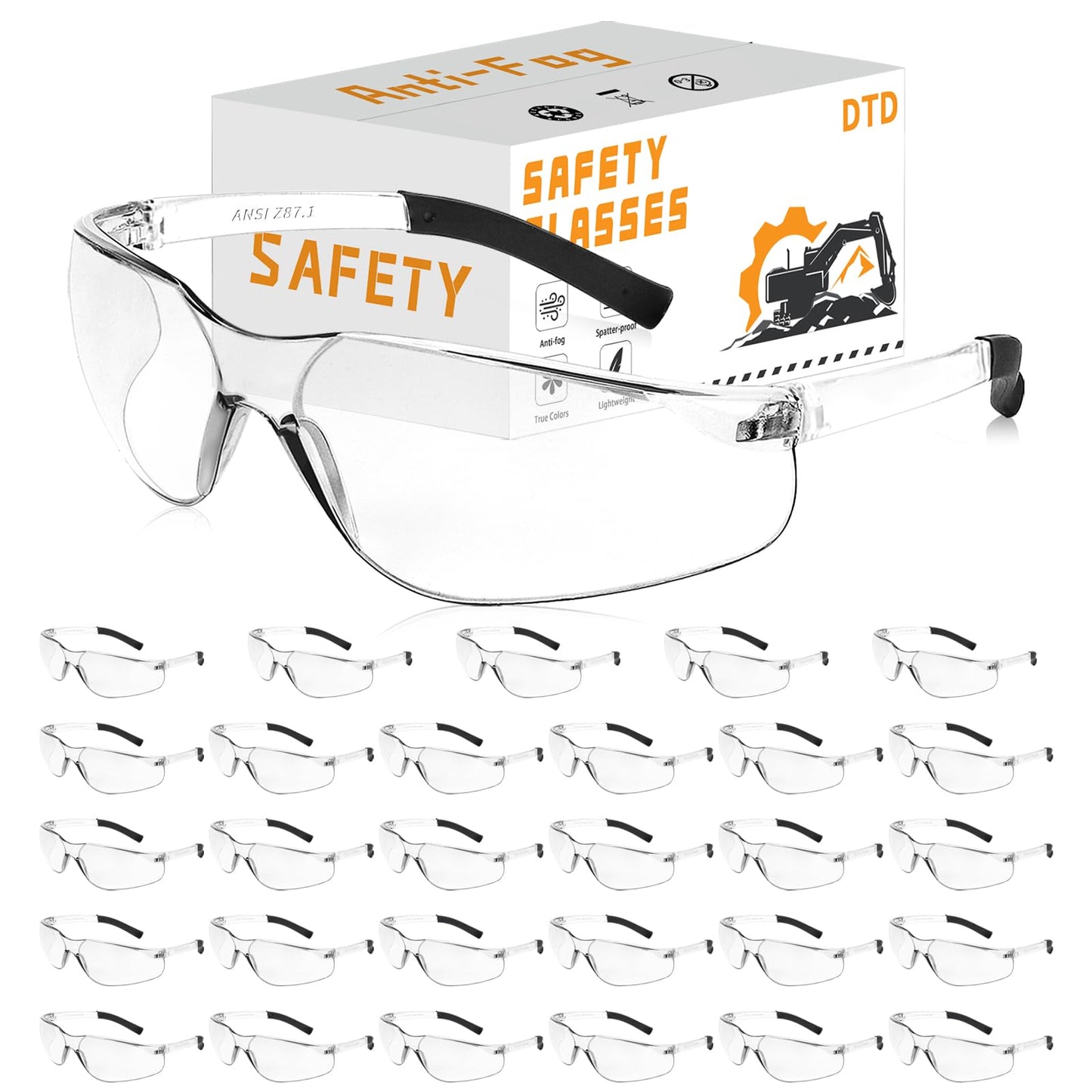 DTD Safety Glasses Anti-Fog, Impact Scratch Resistant Protective Eyewear for Construction,Gardening,Industrial Work, Industrial Work - Ergonomic
