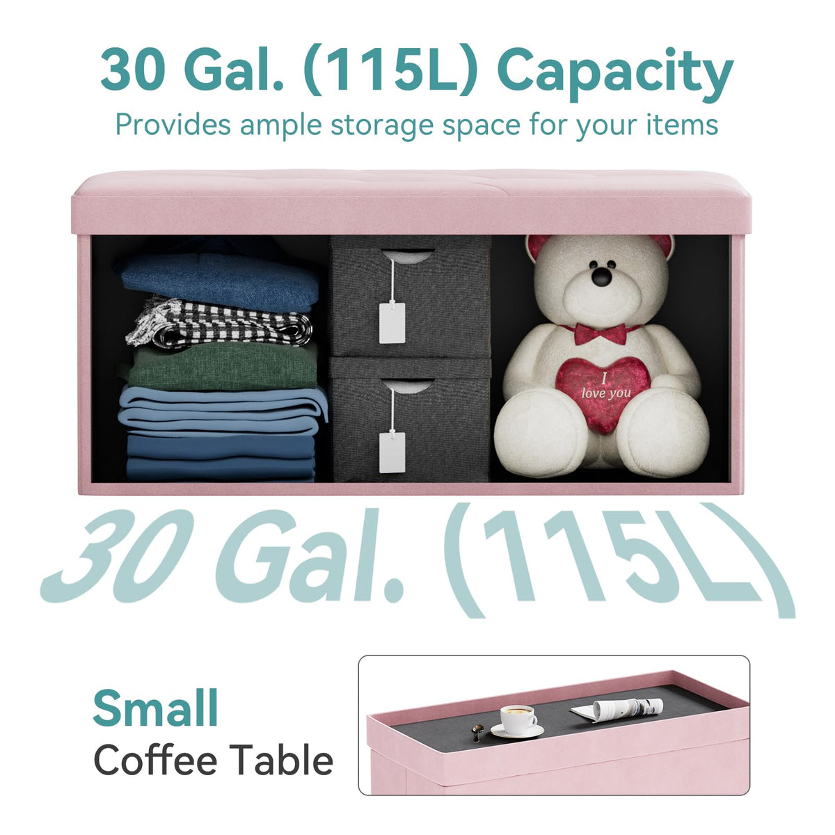 BRIAN & DANY Ottoman Storage Box Velvet Foldable Storage Ottoman Bench with Lid for Living Room, 80 x 40 x 40 cm, Pink
