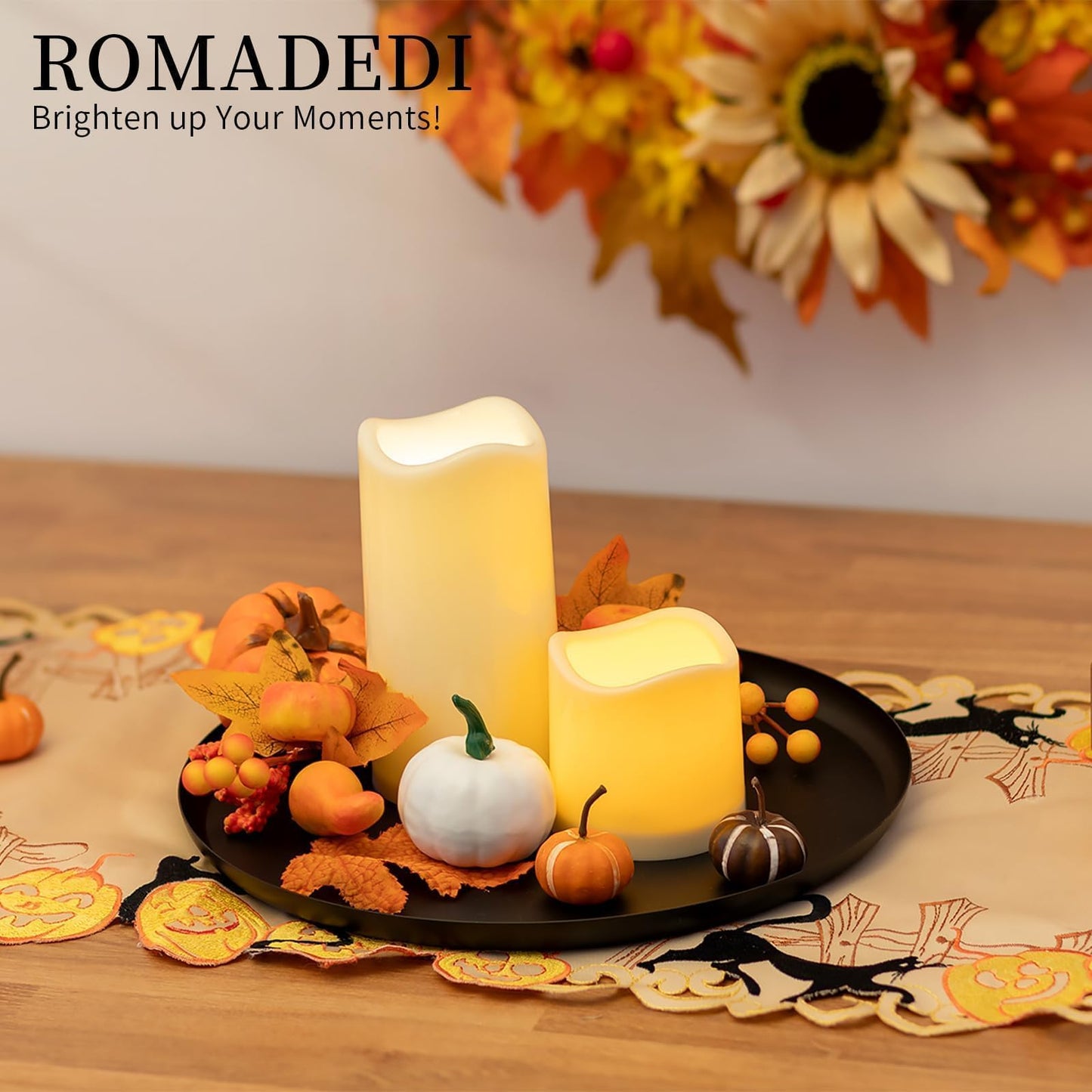 Romadedi Round Decorative Black Tray - Metal Candle Trays for Coffee Table Decor Candle Holders Plate for Centerpiece Kitchen Counter Perfume Organiser Display Home Decorations, 28cm