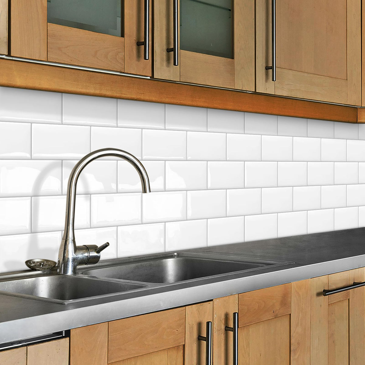DEWOO Peel and Stick on Wall Tiles Subway Self-Adhesive Panels Backsplash for Kitchen and Bathroom,White Plastic Thick32 x 27cm,10-Sheet