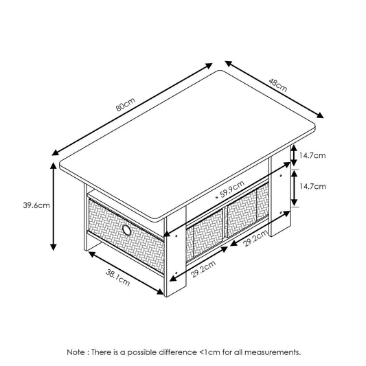 Furinno Andrey Coffee Table with Bin Drawer, Espresso/Brown, 80 (W) x 39.6 (H) x 48.3 (D) cm