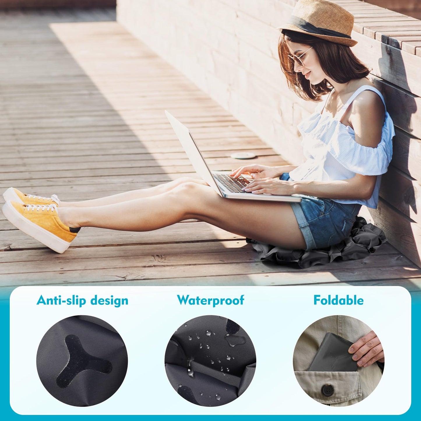 KINGTLE Inflatable Seat Cushion, Travel Air Pad with Bag, Camping Mat