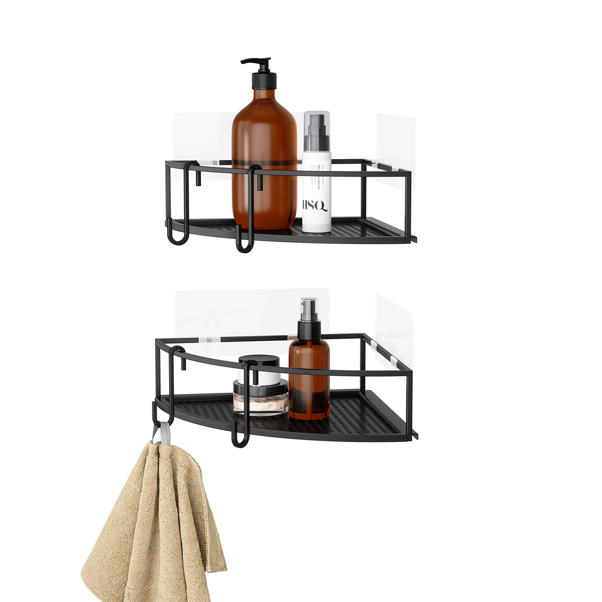 Umbra Cubiko Shower Corner Bins, No Drilling Required, Set of 2, Black