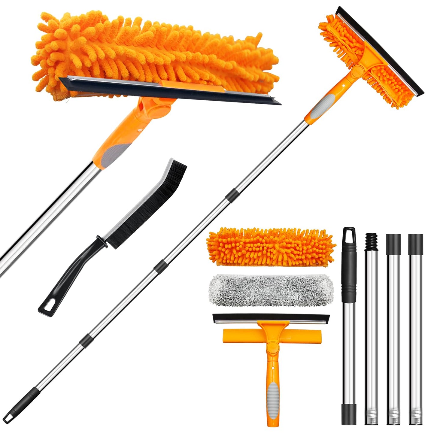 170cm Window Cleaner Tool with Extension Pole ? 2-in-1 Squeegee and Microfiber Scrubber Kit for Glass, Car Windscreens, Mirrors, Shower Doors ? Long