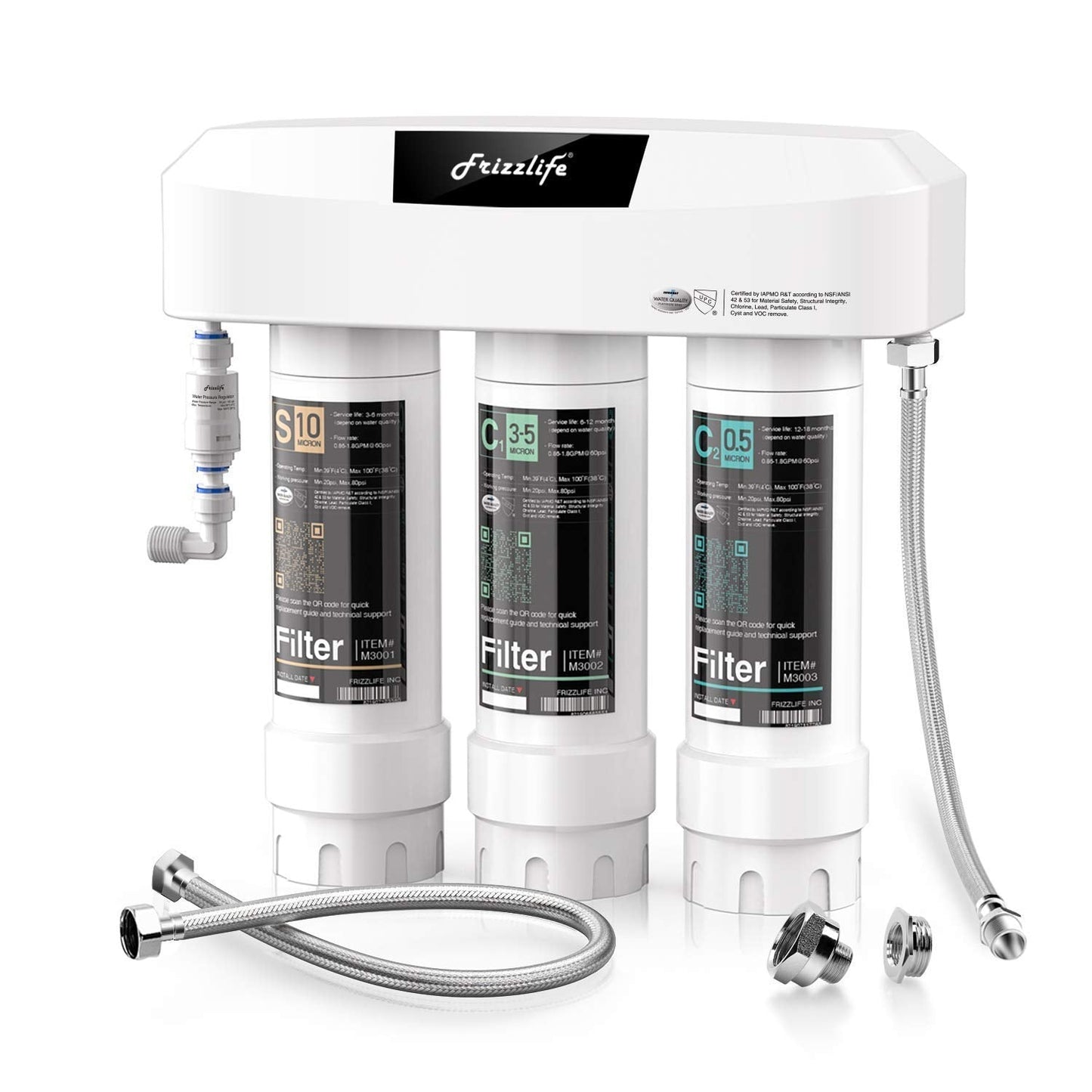 Frizzlife Under Sink Water Filter System SK99-NEW, Direct Connect, NSF/ANSI 53&42 Certified 0.5 Micron Carbon Block, Remove 99.99% Lead, Chlorine,