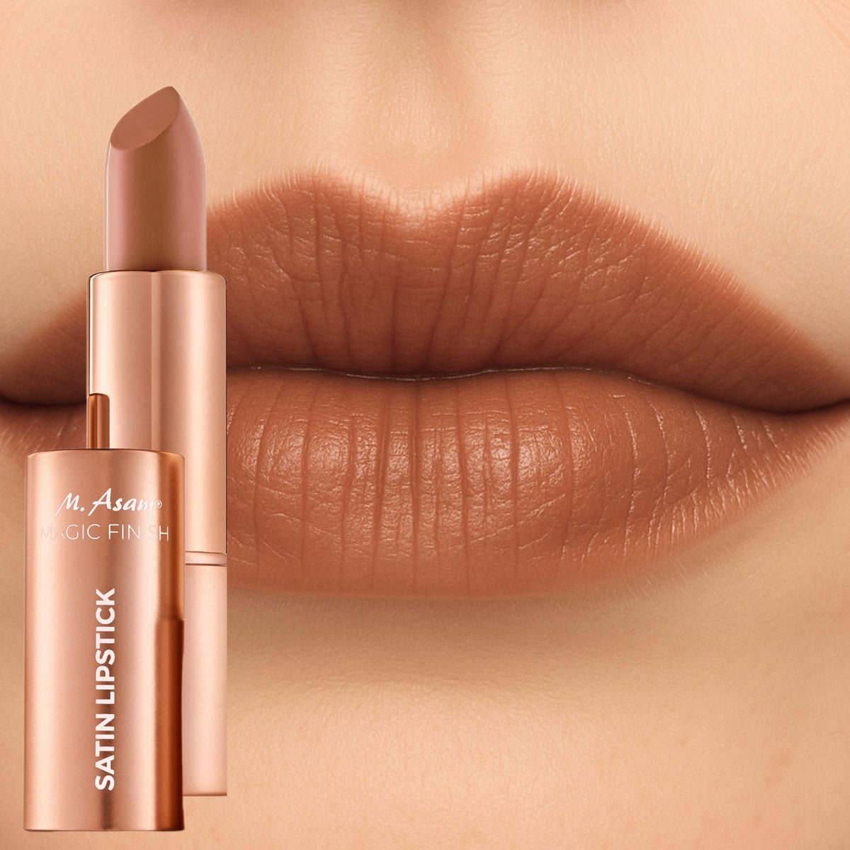 M. Asam MAGIC FINISH Satin Lipstick, Hazelnut-Heaven 4 g with hyaluronic acid in nude shade, 4-in-1: Volume peptide, care, moisture & long-lasting