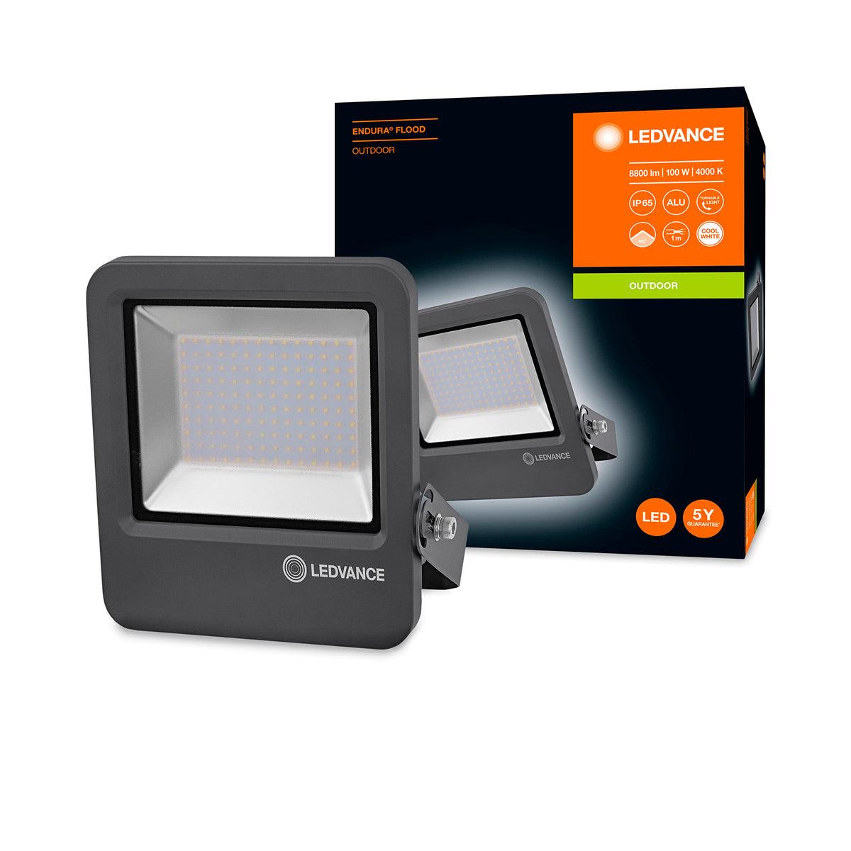 Floodlight LED: for wall, ENDURA FLOOD Cool White / 100 W, 220240 V, beam angle: 120, Cool White, 4000 K, body material: aluminum, IP65, 1-pack