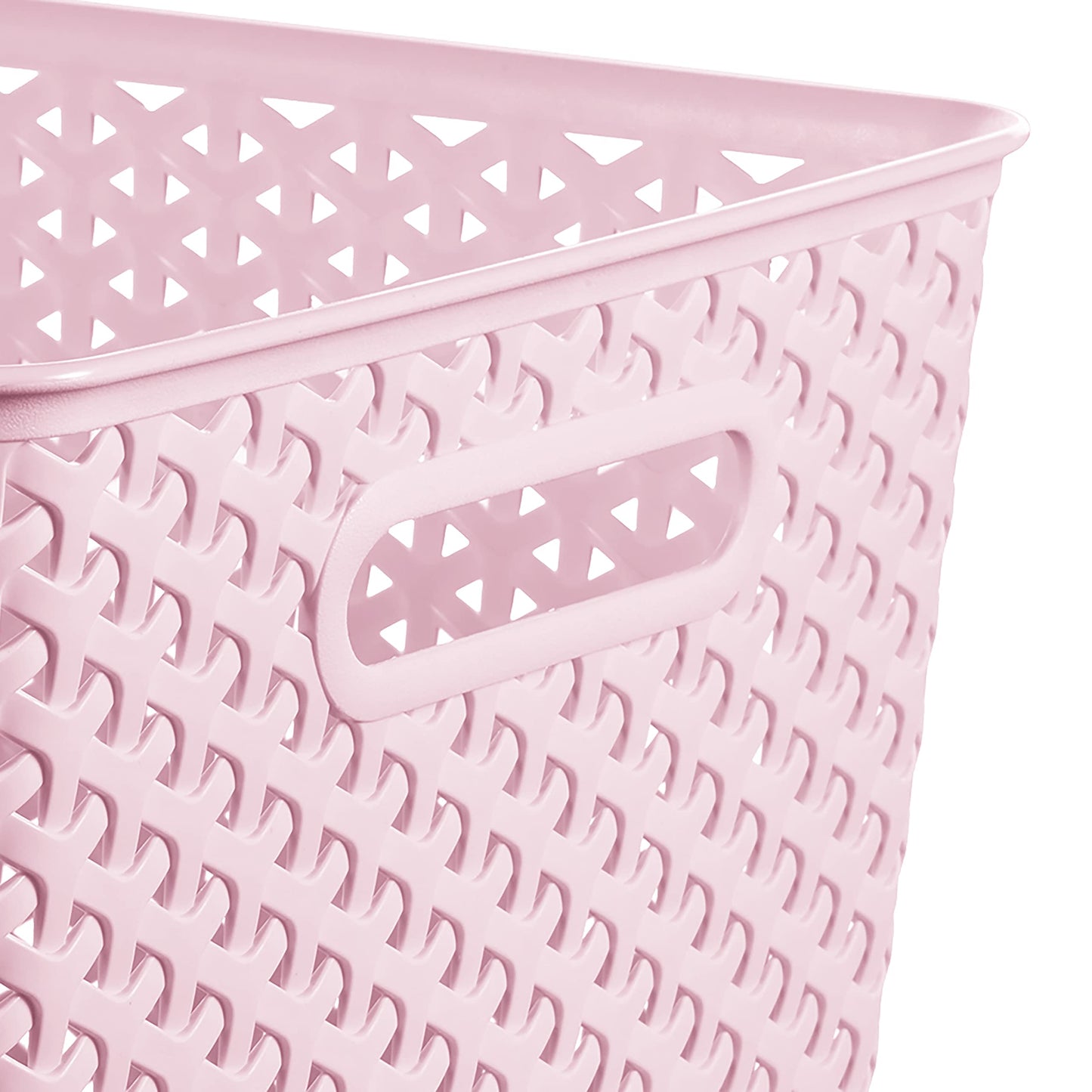 CURVER My Style Rattan Effect Set of 3 Kitchen, Living room, Bathroom, Bedroom, Utility Large Rectangular Storage Baskets 18 Litres - Pink