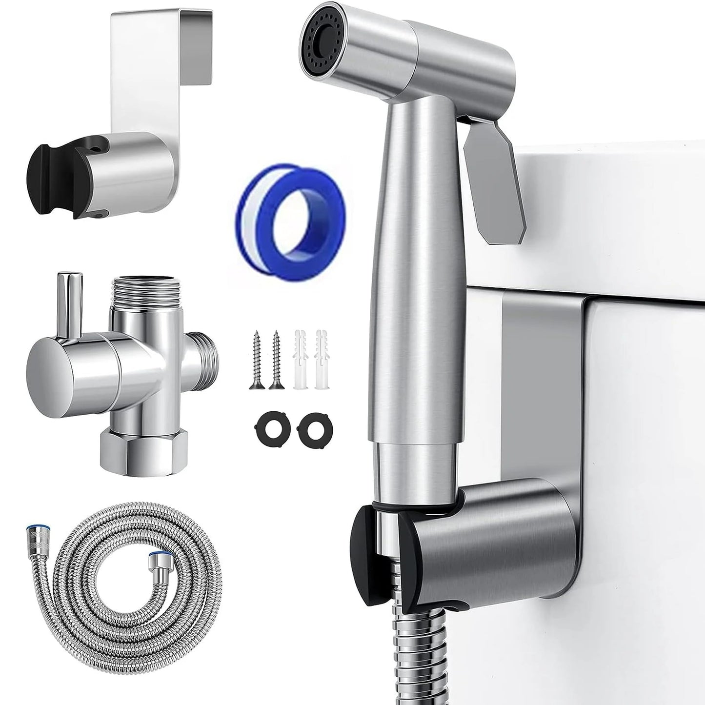 Zuvo - Handheld Bidet Shower Spray for Toilet | Stainless Steel Bidet Shattaf Sprayer Kit | Muslim Shower with 1.5m Hose & T-Adapter