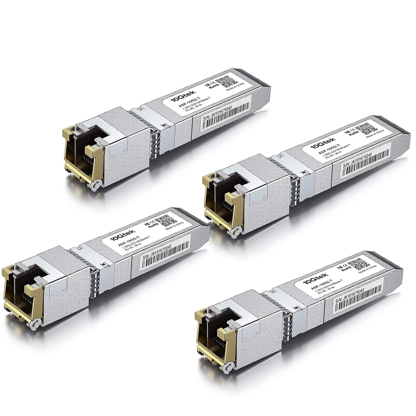 10Gtek [4 Pack 1.25/2.5/5/10GBase-T SFP+ RJ-45 CAT.6a Copper Transceiver, up to 30 meters, Compatible with Cisco SFP-10G-T-S, Ubiquiti UniFi