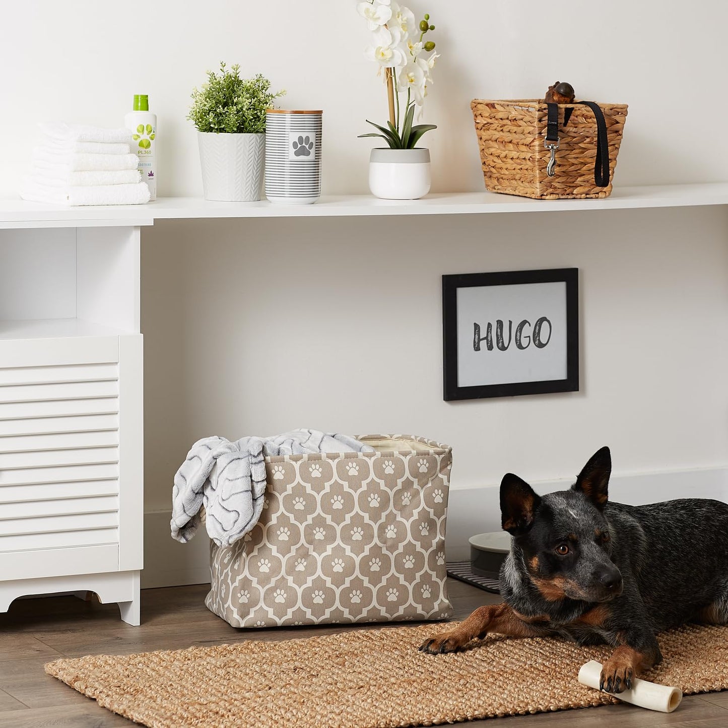 Bone Dry Lattice Paw Print, Cotton, Stone, Medium Rectangle