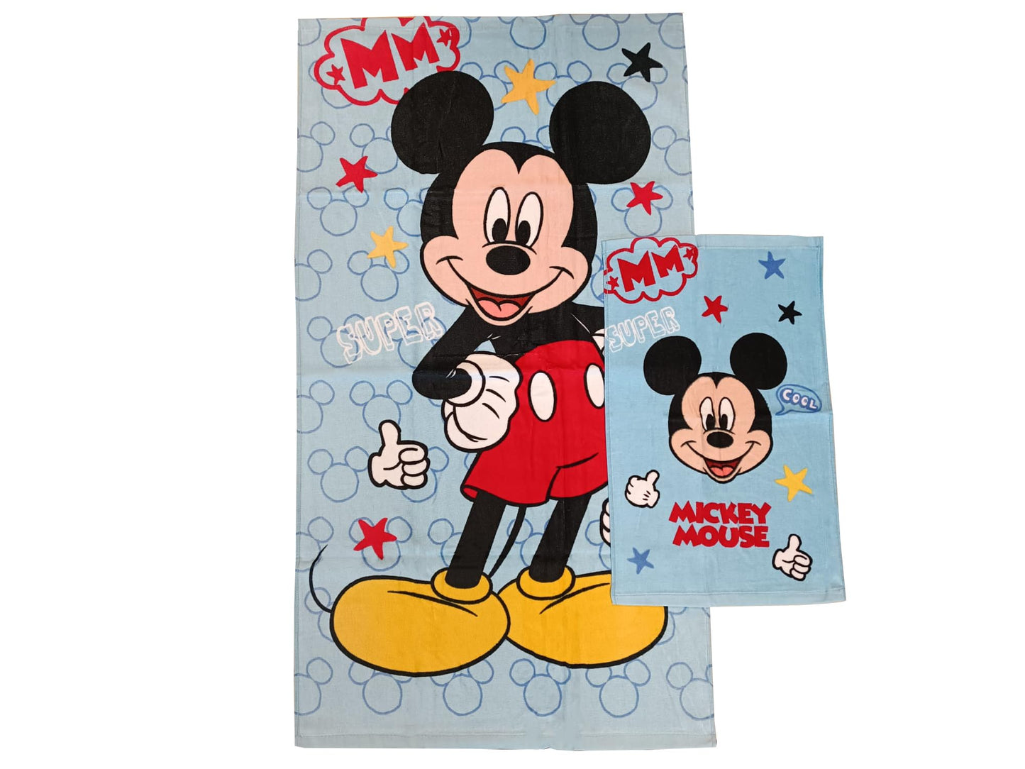 Mickey Mouse Disney Terry Bath Towels, Set of 2 Bath Towels, Face Towel, Bidet Towel, Light Blue, Cotton, 100 Percent, Set of 2, Official Product