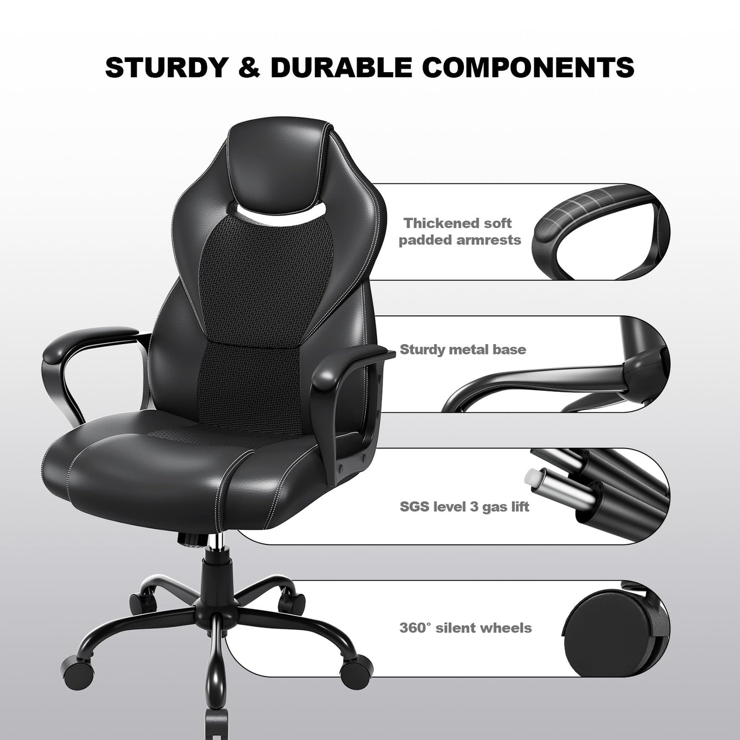BASETBL Office Chair for Home Office, Ergonomic Computer Chair Executive Chair Swivel Gaming Lumbar Support High Back PU Leather Adjustable Height