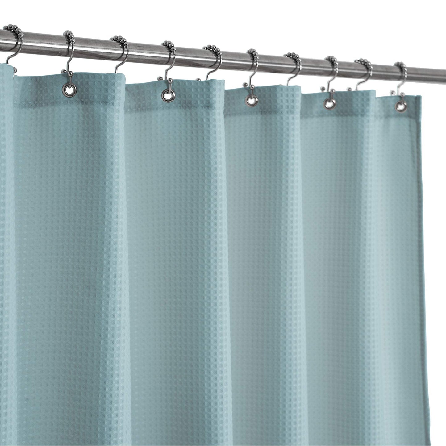 Stall Shower Curtain Fabric 36 x 72 Inch, Waffle Weave, Hotel Luxury Spa, 230 GSM Heavy Duty, Water Repellent, Blue Pique Pattern Decorative Bathroom