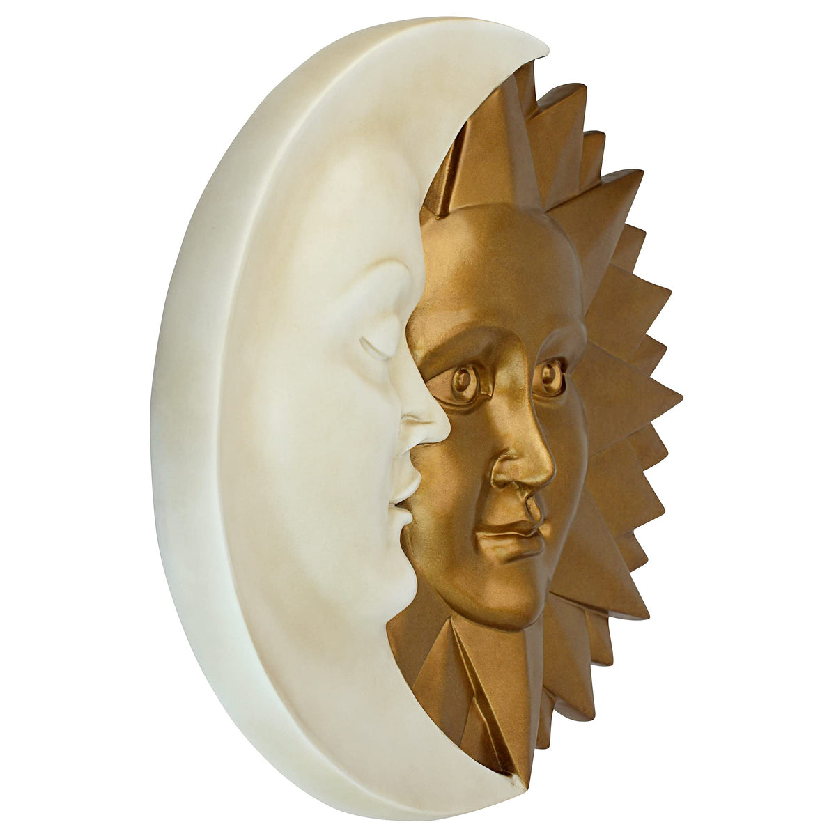 Design Toscano Celestial Harmony Sun and Moon Outdoor Wall Sculpture, Polyresin, Faux Ivory and Gold, 39.5 cm, 15.50" x 2.00"