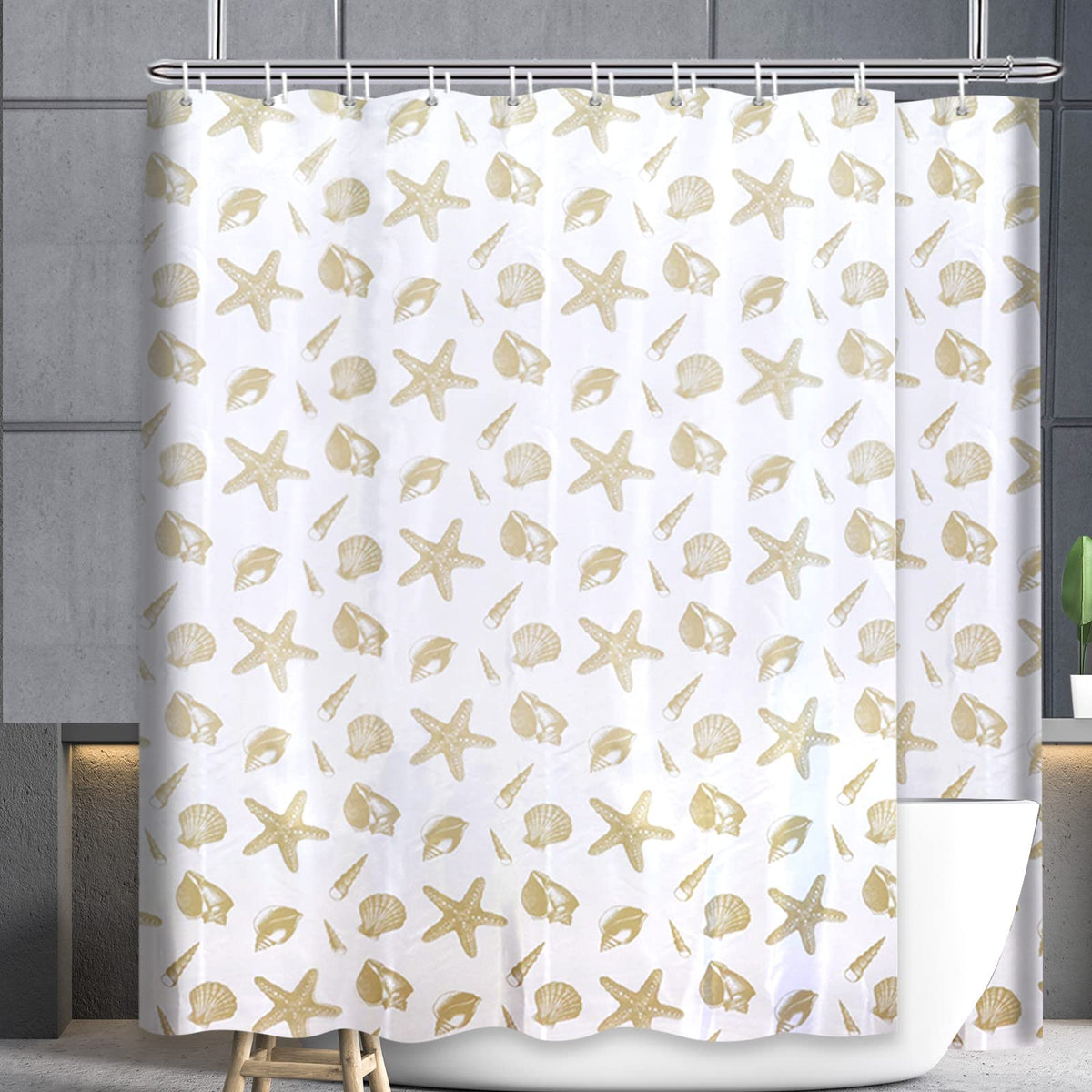 YISURE Extra Wide Shower Curtain 400x200cm, Long Drop 200cm, Shell Pattern Printed for Wet Room