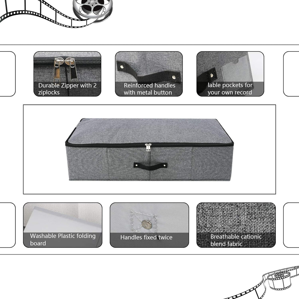 Omygarden Foldable Under Bed Storage Box with Plastic Support Liner, Handles, Zipper lid