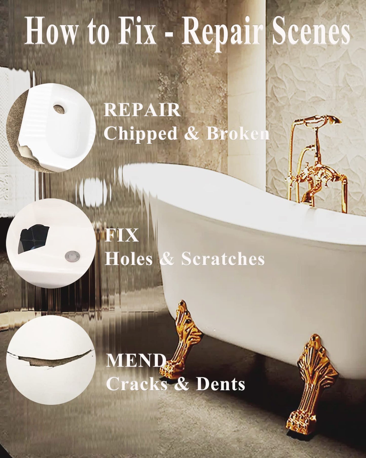 Bath Repair Kit White, Endhokn Enamel, Porcelain, Acrylic, Fiberglass, Ceramic Sink Repair Kit