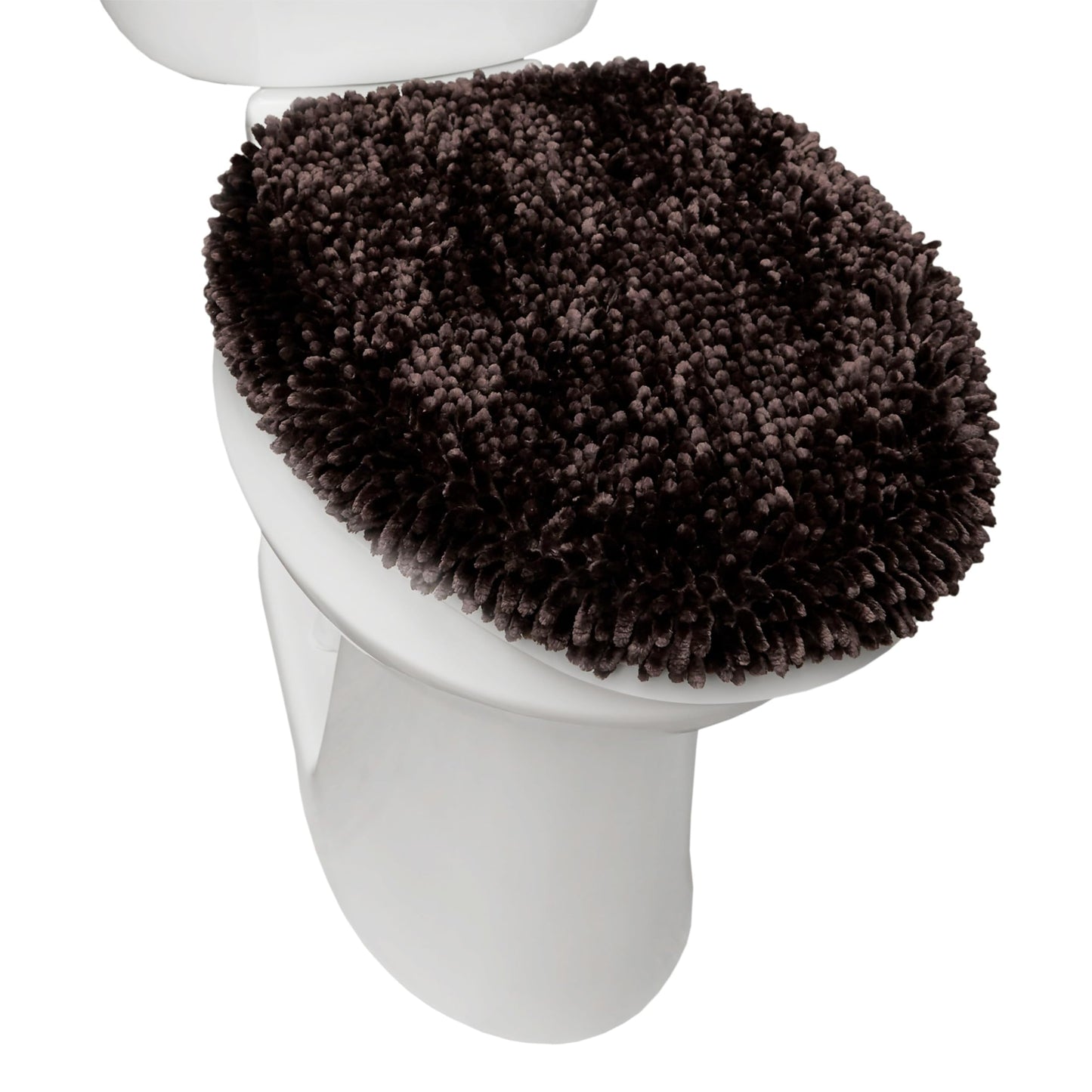 SoHome Spa Step Luxury Plush Chenille Shag Machine Washable Ultra Soft Standard Toilet Lid Cover 18.5"x19.6" Brown