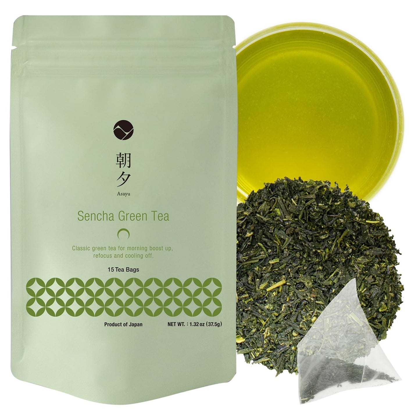 Asayu Japan Sencha Green Tea ? 15 Tea Bags (2.5g Each), First Harvest Steamed Japanese Green Tea, 100% Made in Japan, Gluten-Free