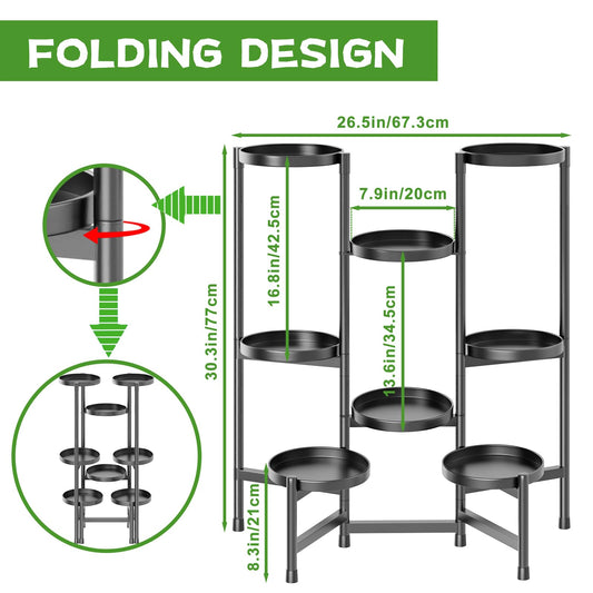 KHayRovies 8 Tier Plant Stand Indoor Tall, Adjustable Black Plant Shelf for Multiple 8 Potted Flower Plants Holders, Corner Metal Flower Display Rack