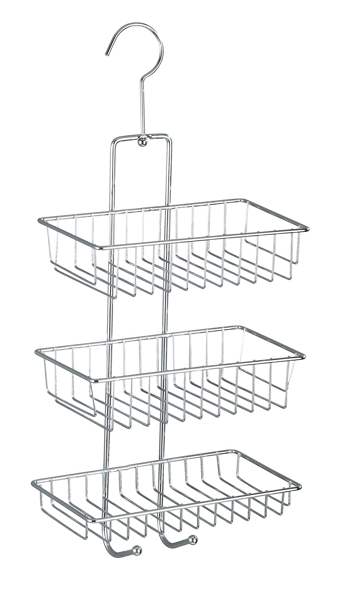 Wenko 15888100 Exclusive shower caddy Nivala shower rack with 3 shelves, 2 hooks, Metal Steel, 22 x 50 x 13.5 cm, Chrome