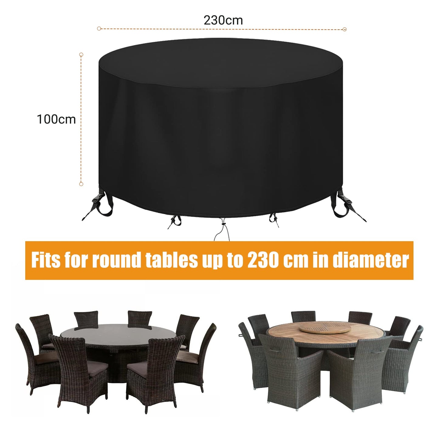 Round Patio Table Cover - Heavy Duty 600D Garden Furniture Covers Waterproof - Outdoor Rattan Table and Chair Set Protector Windproof Anti-UV Rip