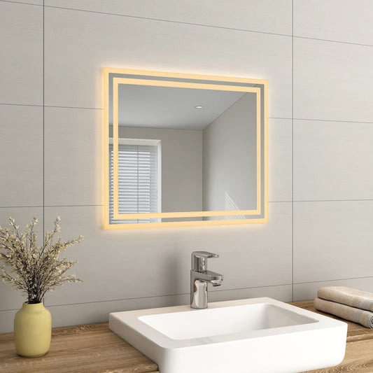 EMKE LED Small Bathroom Mirror 50x60cm, Wall Mounted Bathroom/Bedroom Vanity Mirror with LED Lights | Demister Pad, Easy Control Smart Mirror