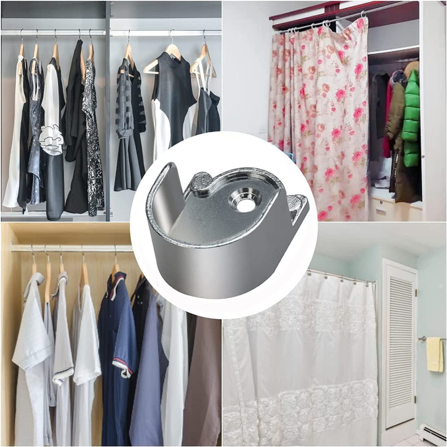 TA-VIGOR 2Pcs Wardrobe Closet Rod Bracket, U Shaped Zinc Alloy Shower Curtain Rod Pole End Supports Sockets Flange Holder Fit Rod Dia 25mm