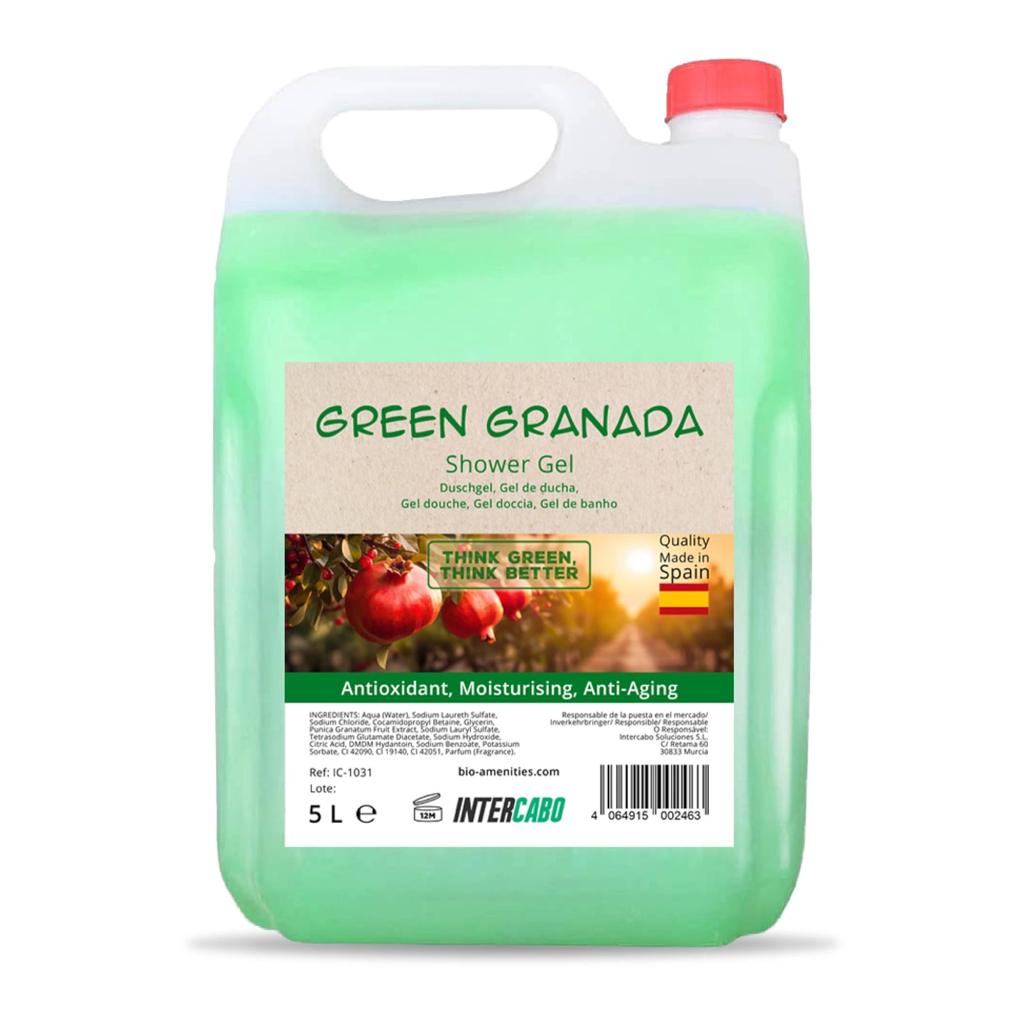Pomegranate scented shower gel in a 5-liter jug | Liquid shower gel with convenient refill nozzle | Liquid soap jug for hotel, home, and more |