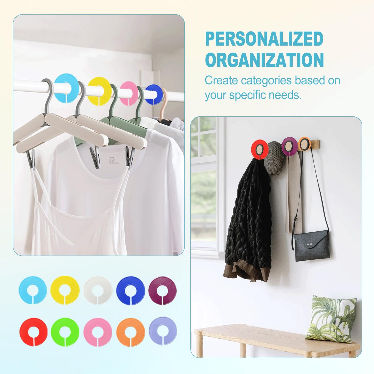 Wardrobe Dividers Round Clothes Rail Dividers, 10 Colors, 10PCS