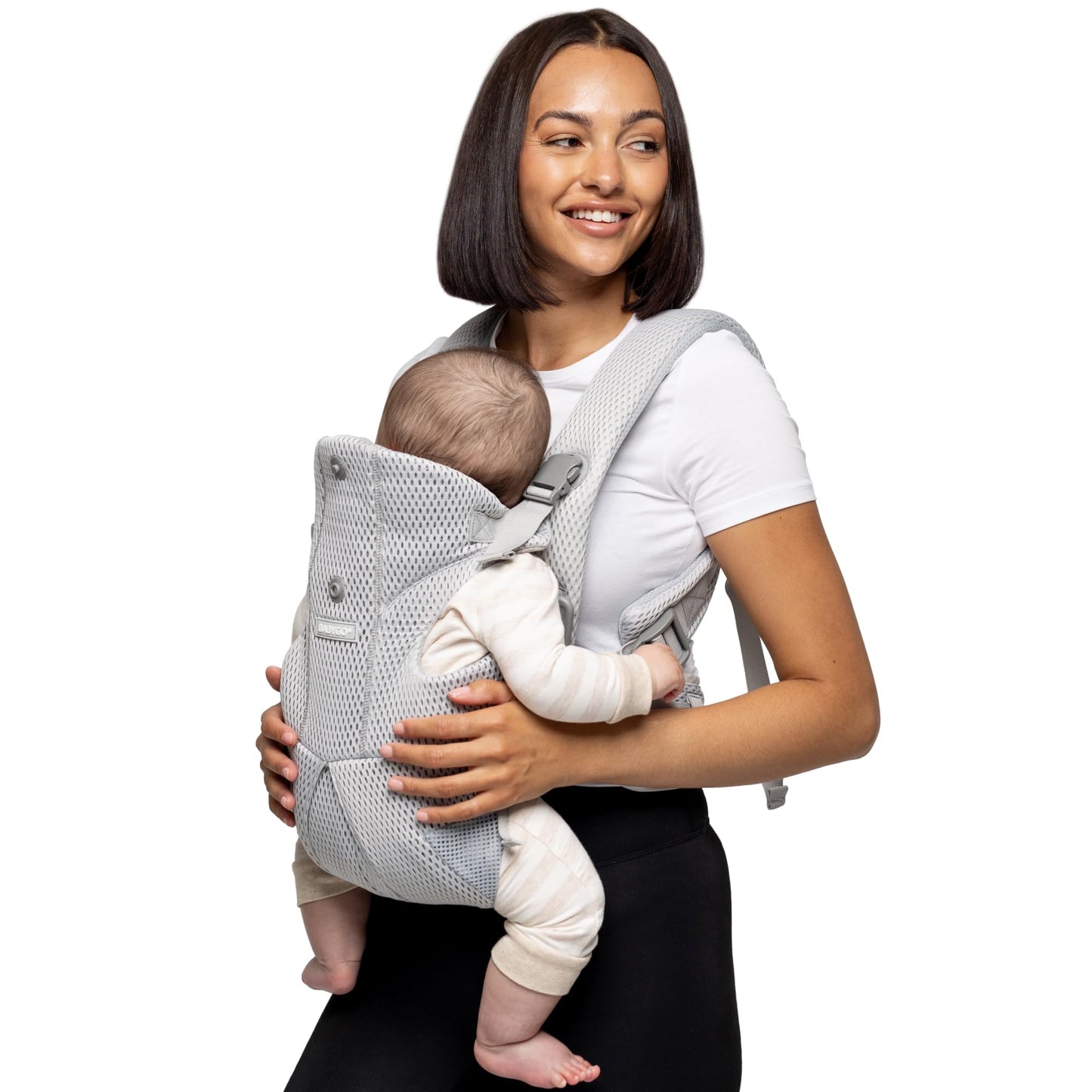 BABYGO? AirMesh? Baby Carrier with Built-in Dribble Bib | from 0 to 18 Months | Adjustable, Lightweight and Breathable AirMesh? Technology | Grey