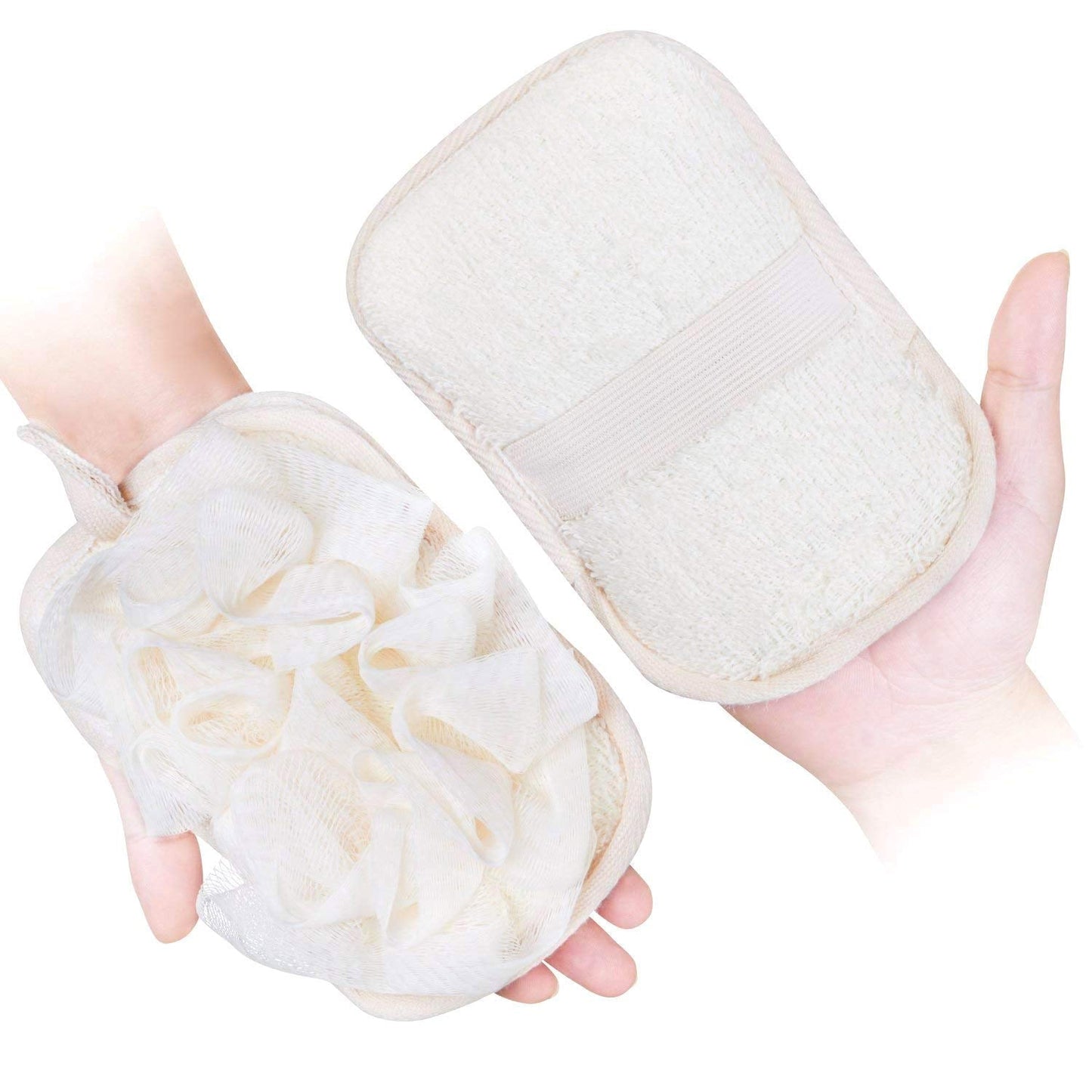 mikimini Bath Mitt for Women, Loofah Sponge & Exfoliating Pad 2 in 1 Professional Design | Exfoliating Gently with The Elastic Hand Strap or Wearing