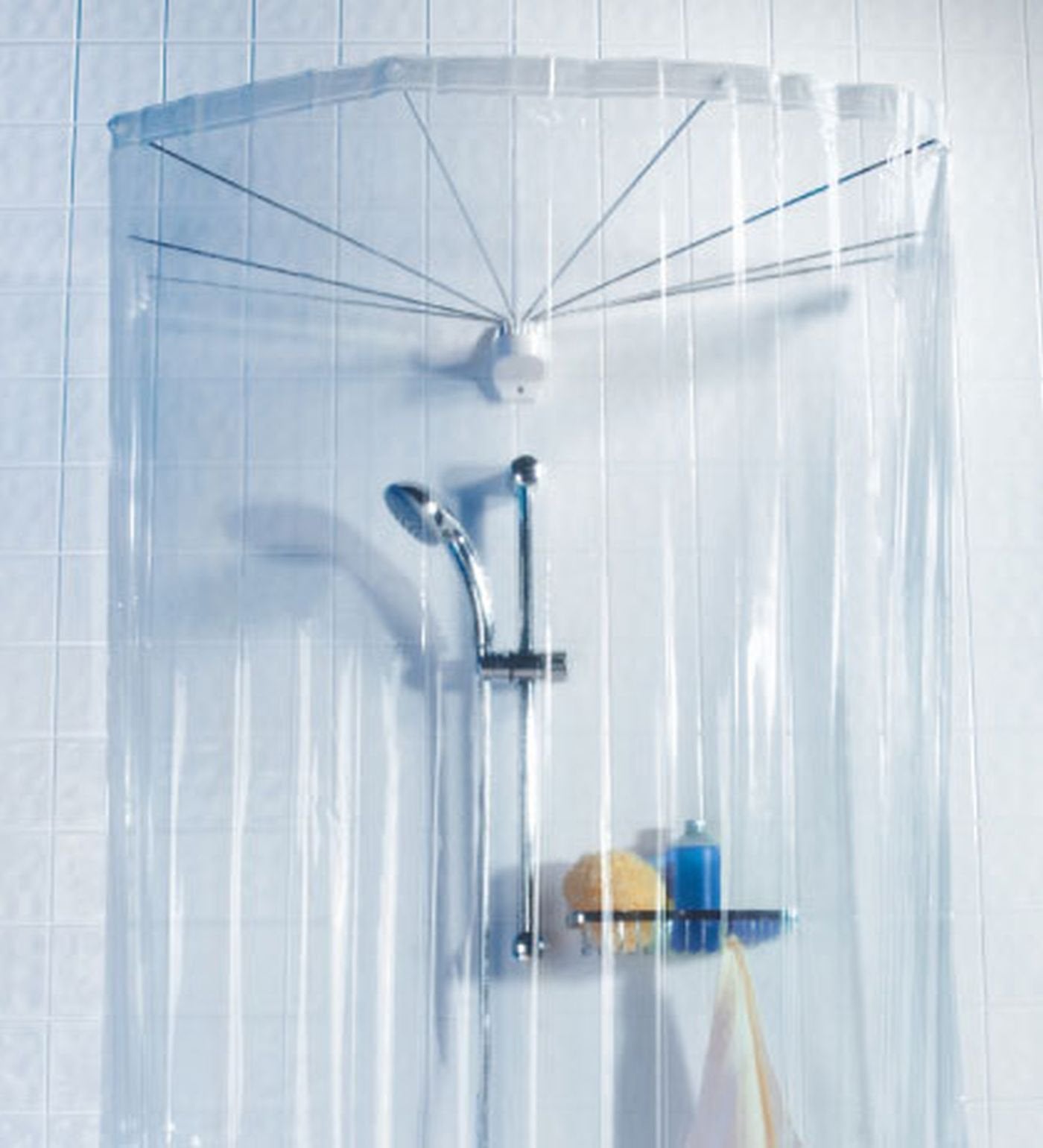 Spirella Shower Curtain with Shower Head 1004436, 200x170 cm, Modern Style, Clear Vinyl, 8 Grommets, Lightweight, Waterproof, Hand Wash
